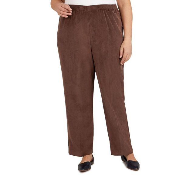Alfred Dunner Pants - Plus Women's Classic Corduroy Elastic Waist Short Length Pant Size 18W Brown